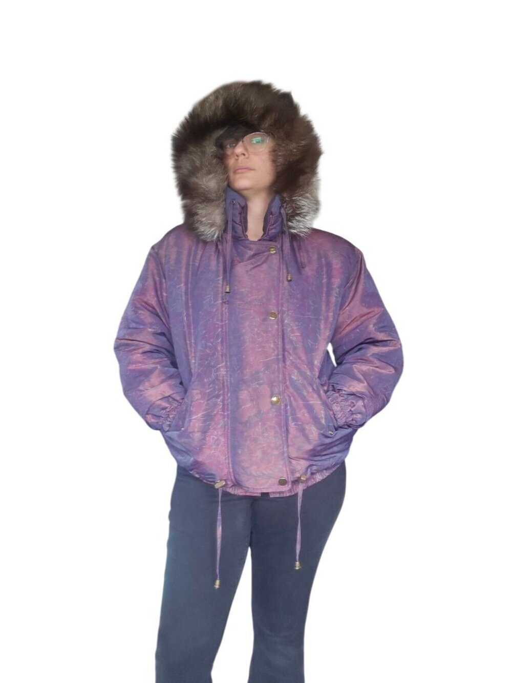 Vintage 80s Innovations by Izzy Purple Iridescent Abstract Puffer Coat Size M